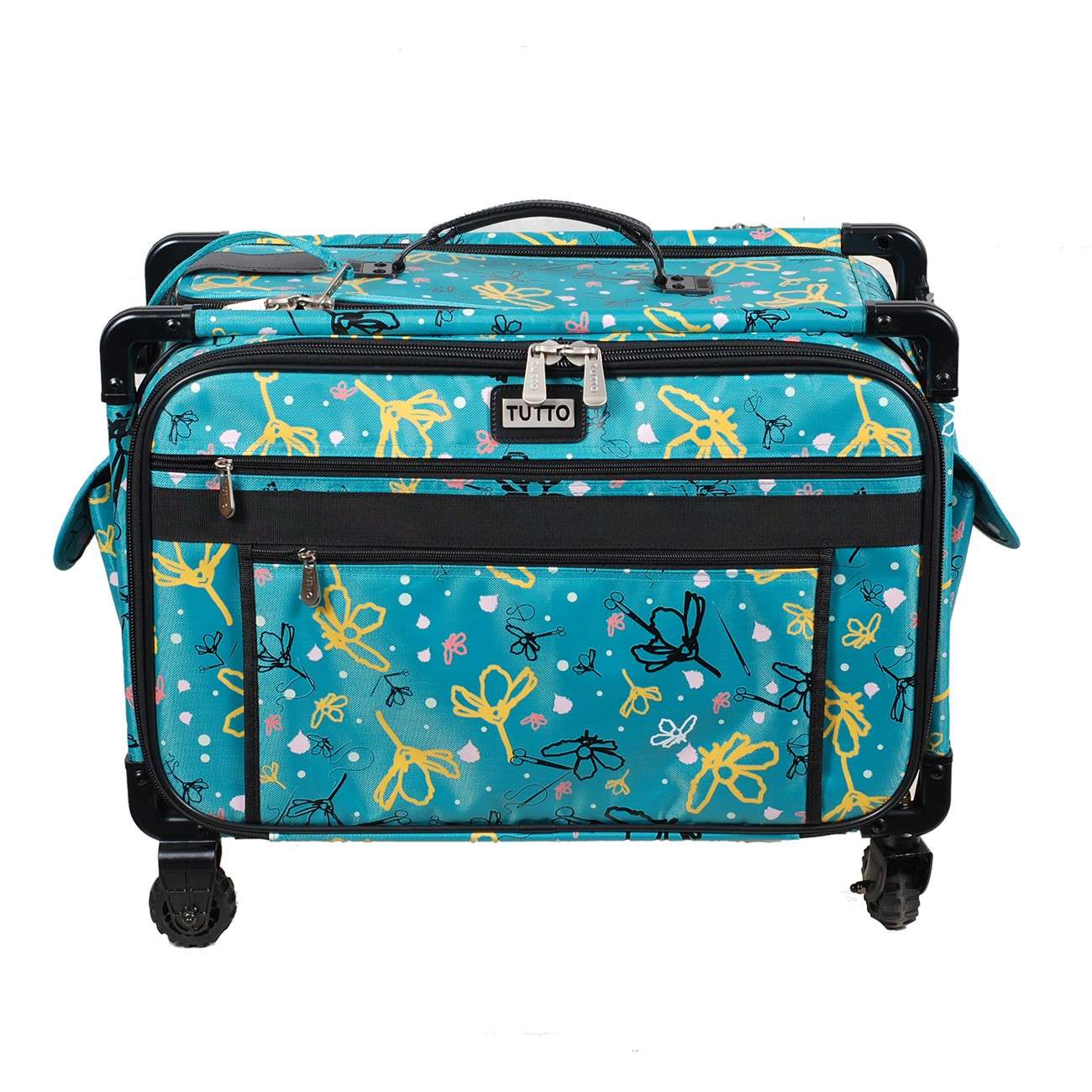 Tutto Sewing Machine Case On Wheels Large 21in Aqua with Daisy